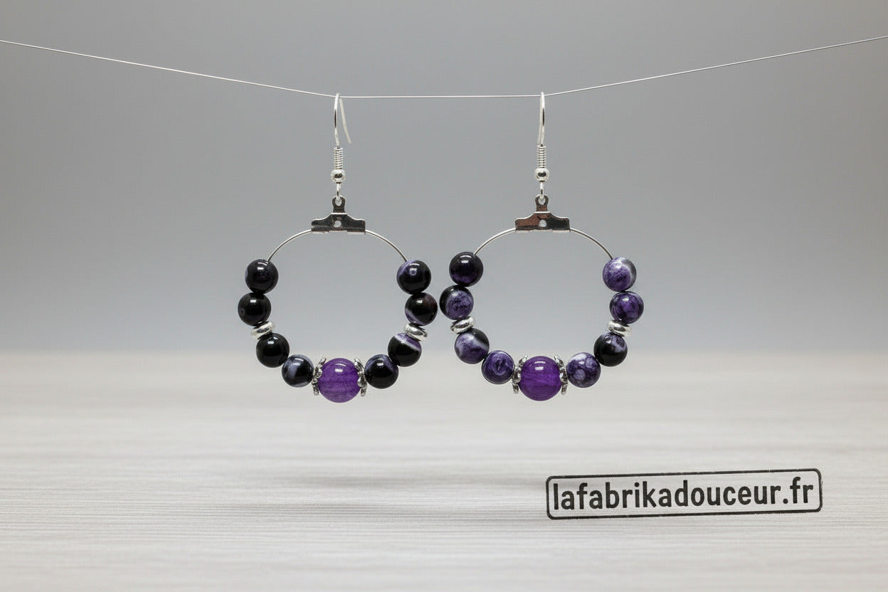 Créoles "Nuit Étoilée" – Violet et noir