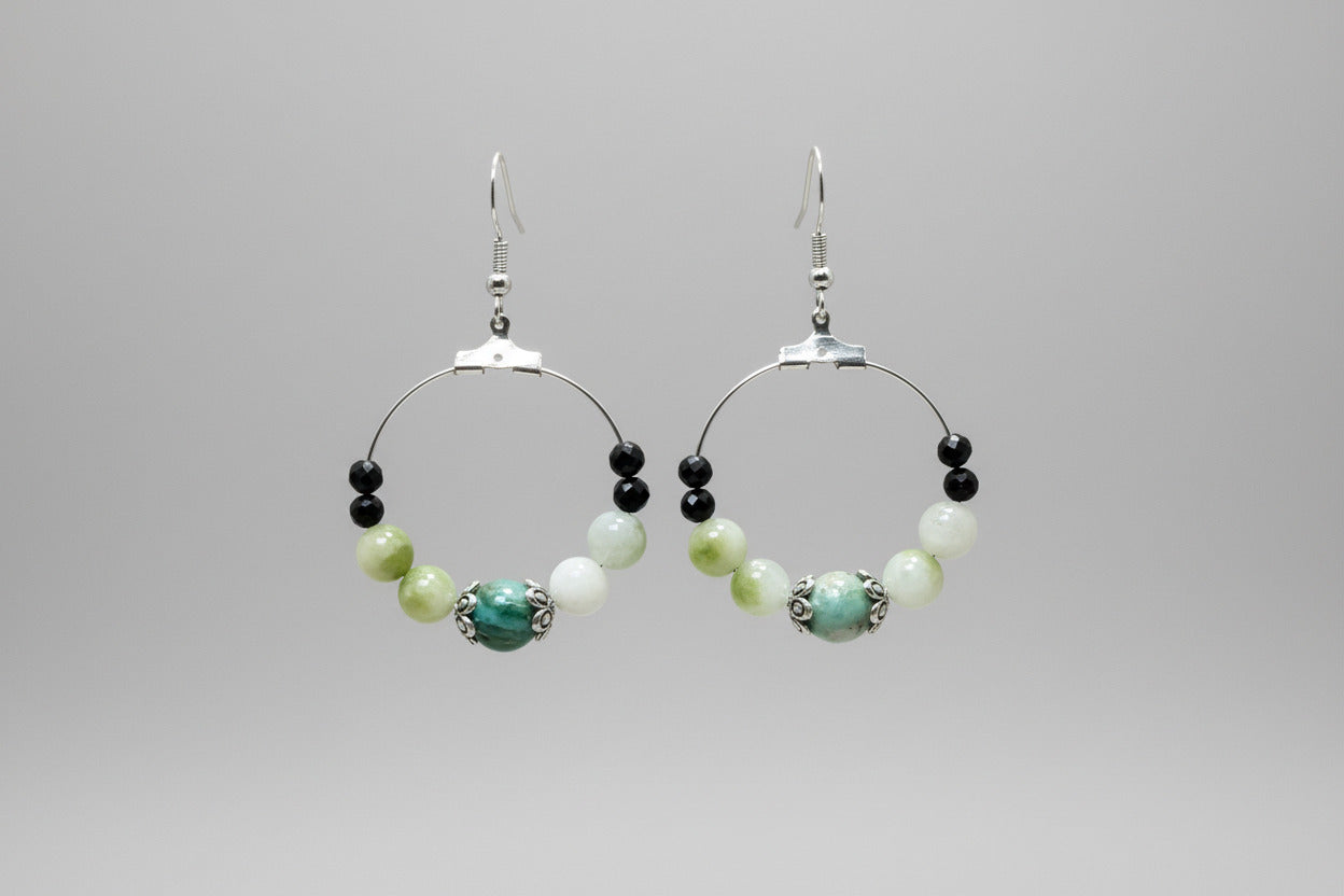 Créoles "Souffle de Jade" (Perles vertes )