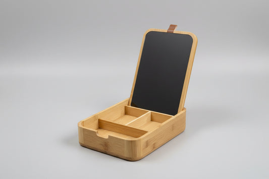 Boîte à Maquillage Nomade en Bambou – Miroir Intégré & Gravure Inspirante