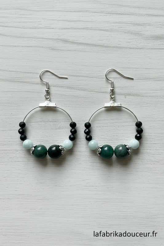 Créoles "Forêt d'Opale"- Tons Vert Émeraude & Menthe