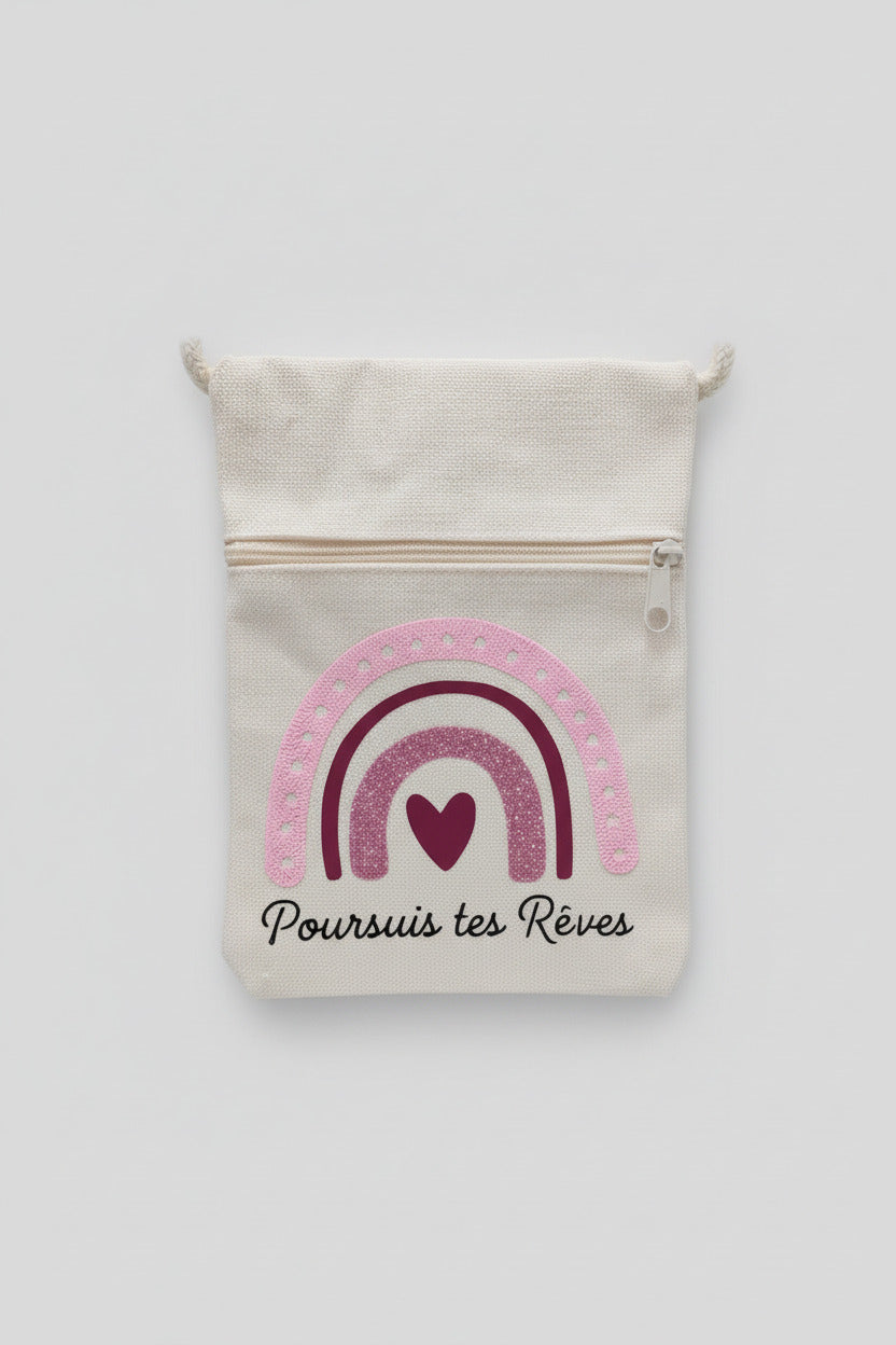 Pochette Bandoulière "Poursuis tes Rêves" – Coton Naturel