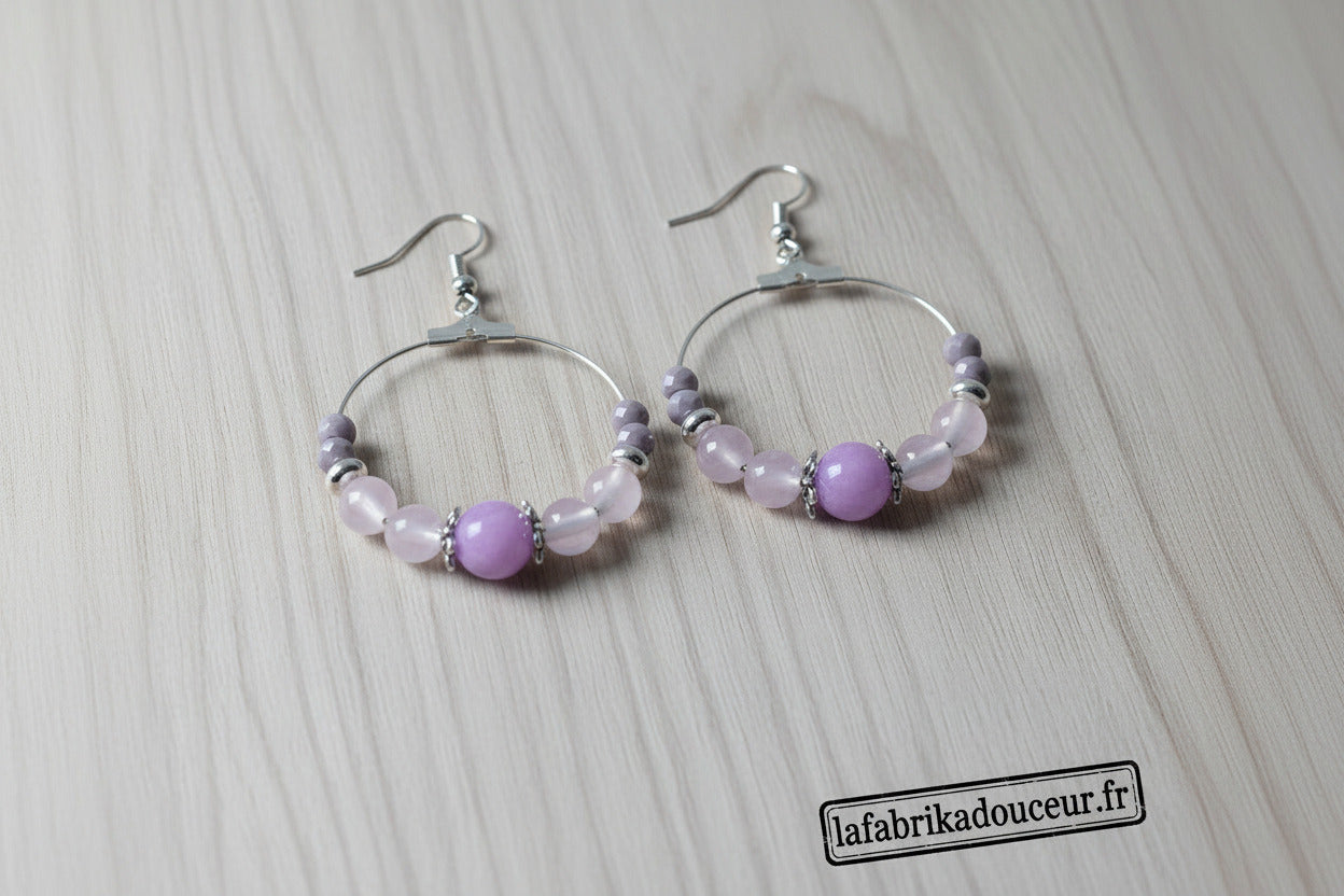Créoles "Brume de Lavande"- Mauve & Rose Paste