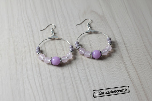 Créoles "Brume de Lavande"- Mauve & Rose Paste