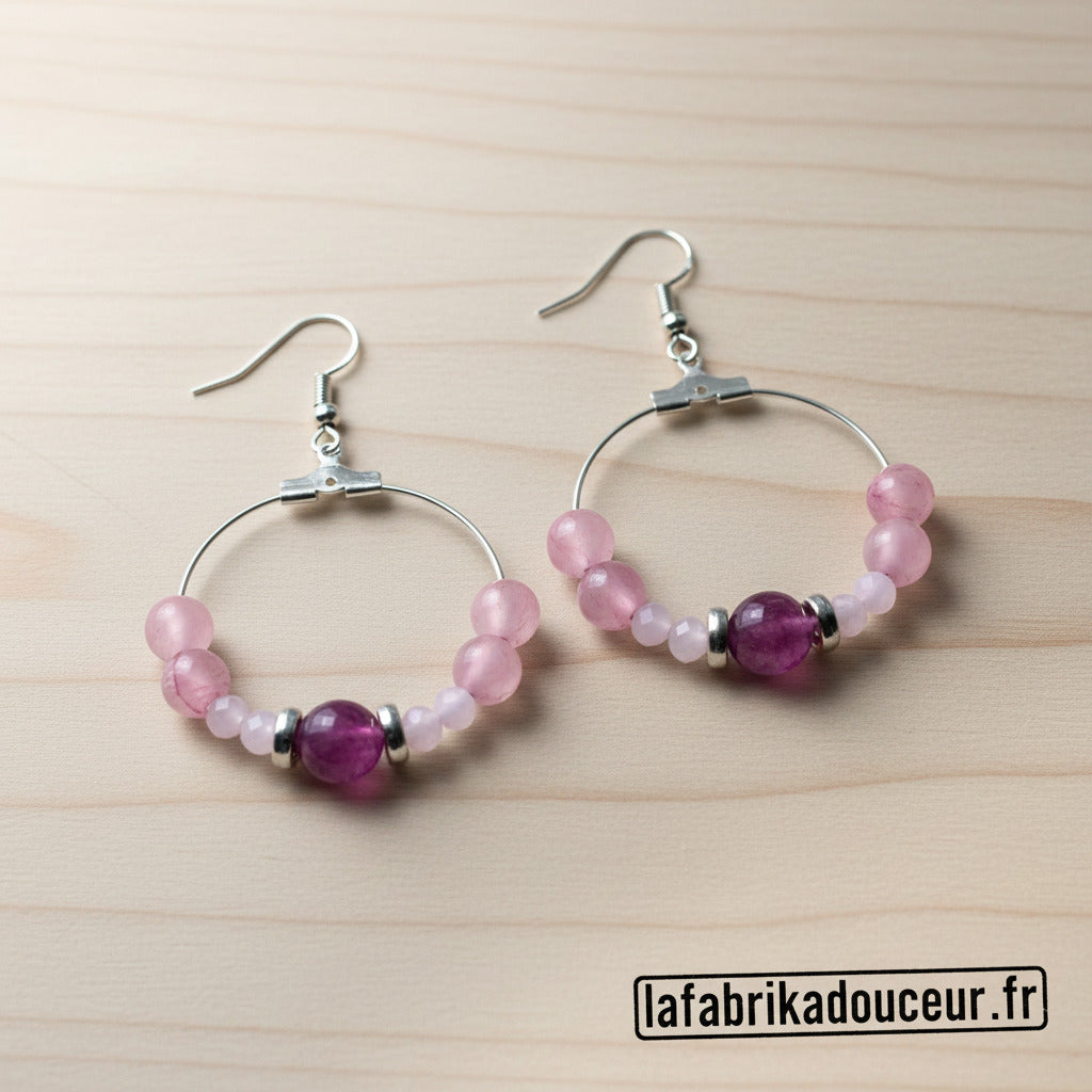 Créoles "Douceur d'amour" - Rose & Framboise