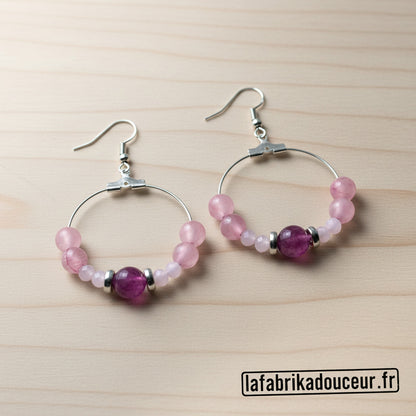 Créoles "Douceur d'amour" - Rose & Framboise