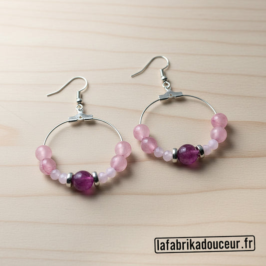 Créoles "Douceur d'amour" - Rose & Framboise