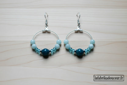 Les Créoles "Rivage de Glace" (Perles bleu ciel et bleu pétrole)