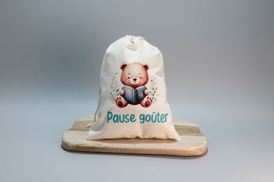 Pochon "Pause Goûter" - L'ourson en pleine lecture