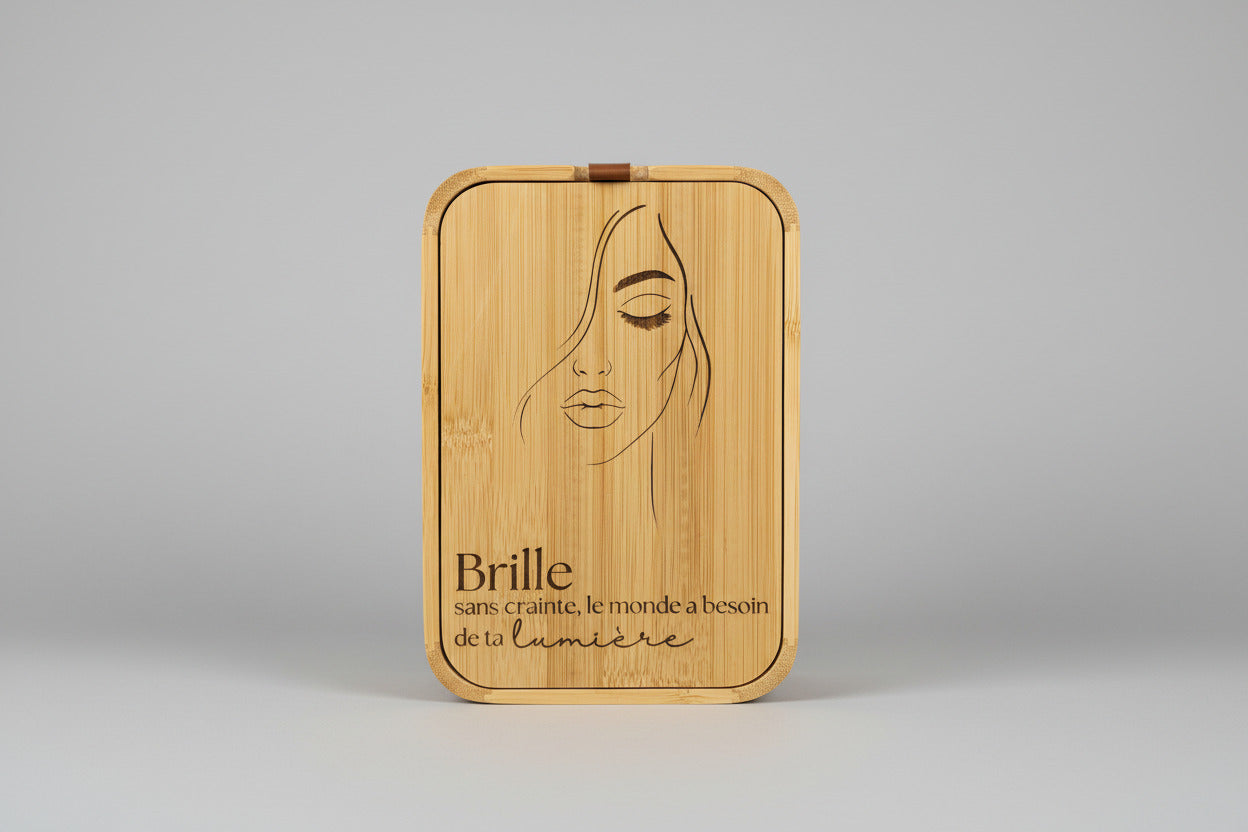 Boîte à Maquillage Nomade en Bambou – Miroir Intégré & Gravure Inspirante