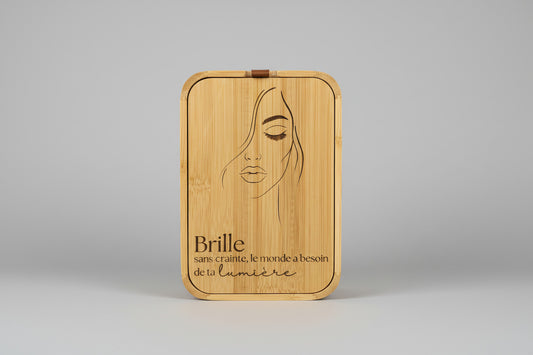 Boîte à Maquillage Nomade en Bambou – Miroir Intégré & Gravure Inspirante